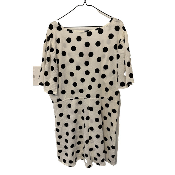 Boohoo Dress Womens 22 White Black Polka Dot Short Sleeve V Neck Flowy NWT Plus - Picture 4 of 6